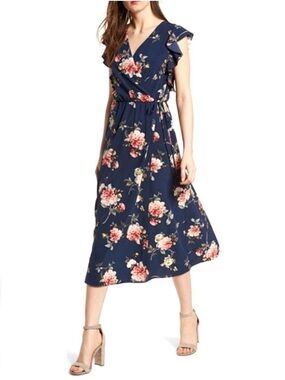 Soprano Navy Floral Midi Dress Size XS